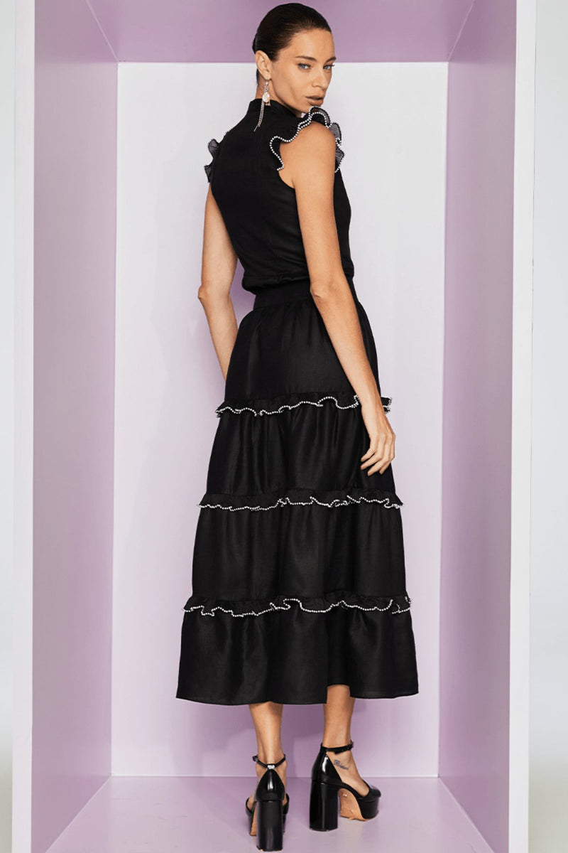 SAIA BABADOS MAXI MIDI SATIN PRETA