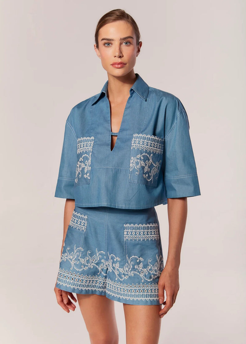 CAMISA CURTA MANGA DENIM