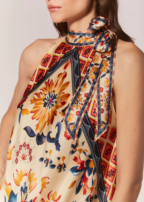 VESTIDO SEDA ASSIMÉTRICO DUNAS ESTAMPA  PAVONE