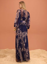VESTIDO AZUL ESTAMPADO LONGO