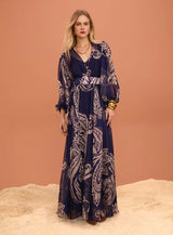 VESTIDO AZUL ESTAMPADO LONGO