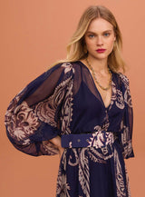 VESTIDO AZUL ESTAMPADO LONGO