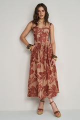 VESTIDO CORSET ESTAMPADO MARROM