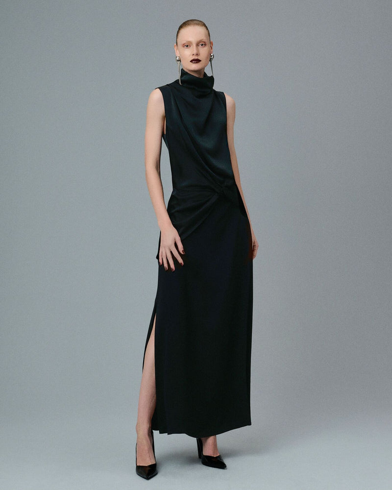 VESTIDO CREPE ESTONADO PRETO DUNA