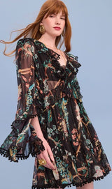 VESTIDO CURTO FLORAL PRETO INDIANO