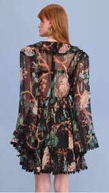 VESTIDO CURTO FLORAL PRETO INDIANO