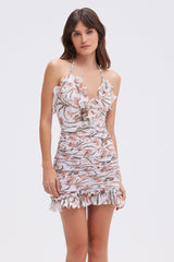 VESTIDO TULE BRANCO ESTAMPADO CURTO PATBO