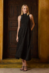 VESTIDO JACQUARD FLORES PRETO
