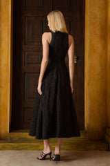 VESTIDO JACQUARD FLORES PRETO