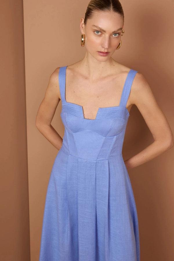 VESTIDO LINEN RESORT AZUL
