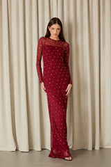 VESTIDO LONGO AMANDA BORDADO DARK RED