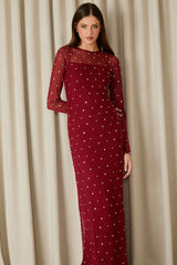 VESTIDO LONGO AMANDA BORDADO DARK RED