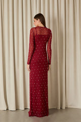 VESTIDO LONGO AMANDA BORDADO DARK RED