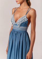 VESTIDO LONGO COM ALÇA DENIM