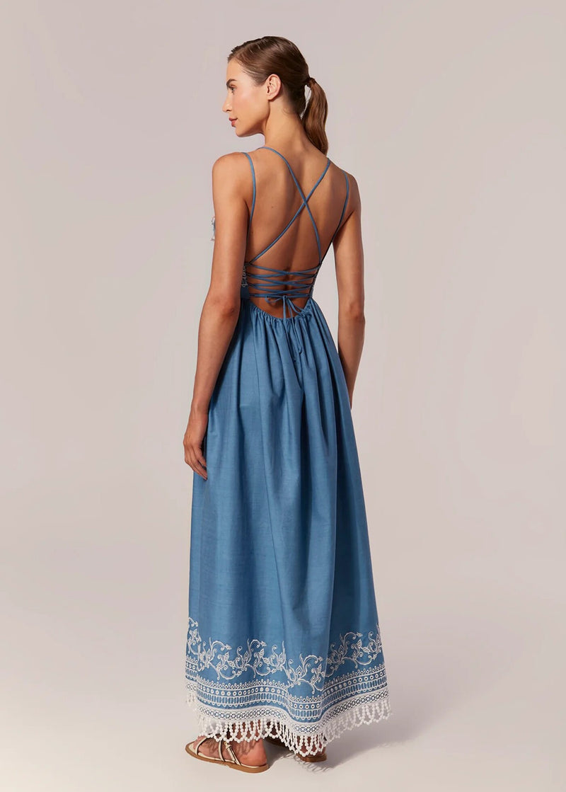 VESTIDO LONGO COM ALÇA DENIM