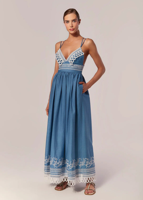 VESTIDO LONGO COM ALÇA DENIM