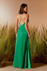 VESTIDO LONGO FENDA BABADO EUCALIPTO