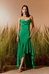 VESTIDO LONGO FENDA BABADO EUCALIPTO