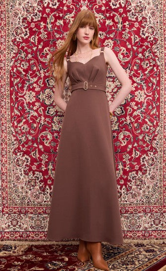 VESTIDO MIDI GODÊ MARROM NOBUCK