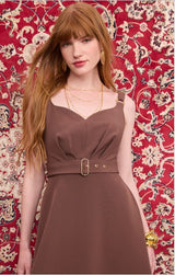 VESTIDO MIDI GODÊ MARROM NOBUCK