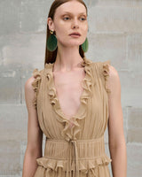 VESTIDO GEORGETE SEDA BEGE