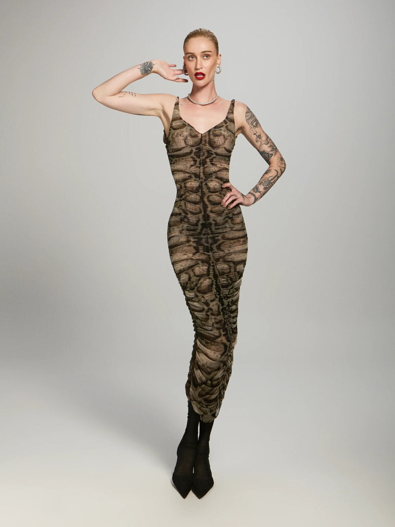 VESTIDO FRANZIDO TULE SKIN NATURAL