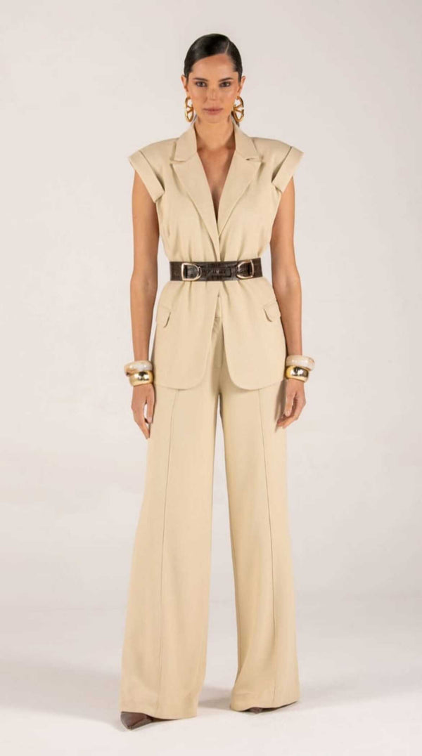 CONJUNTO ALFAIATARIA BEGE DE VISCOSE