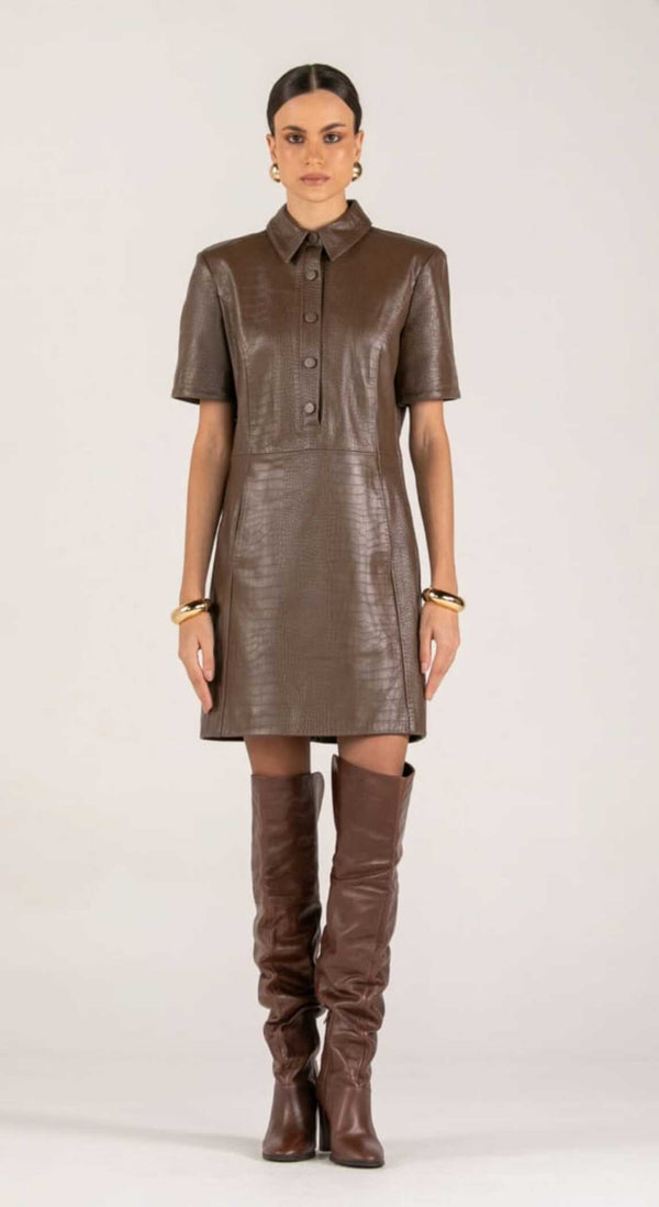 VESTIDO COURO CAPRINO CROCO