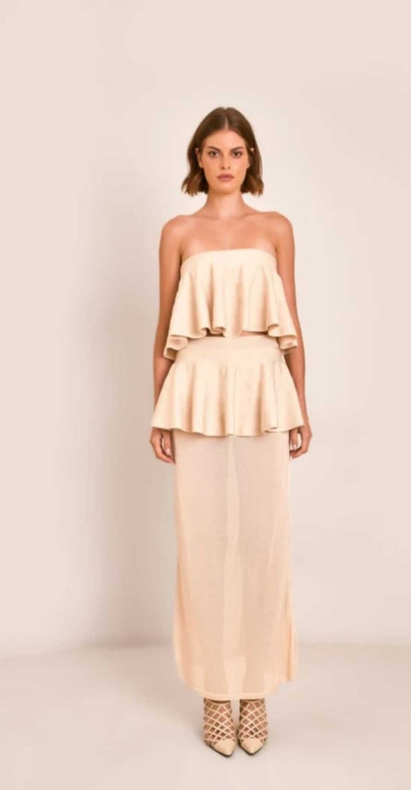 SAIA MIDI TRANSPARENTE COM PEPLUM REGOR