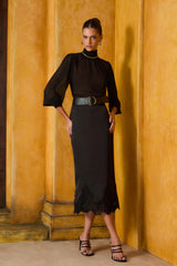 BLUSA GOLA ALTA MIX TECIDO PRETO