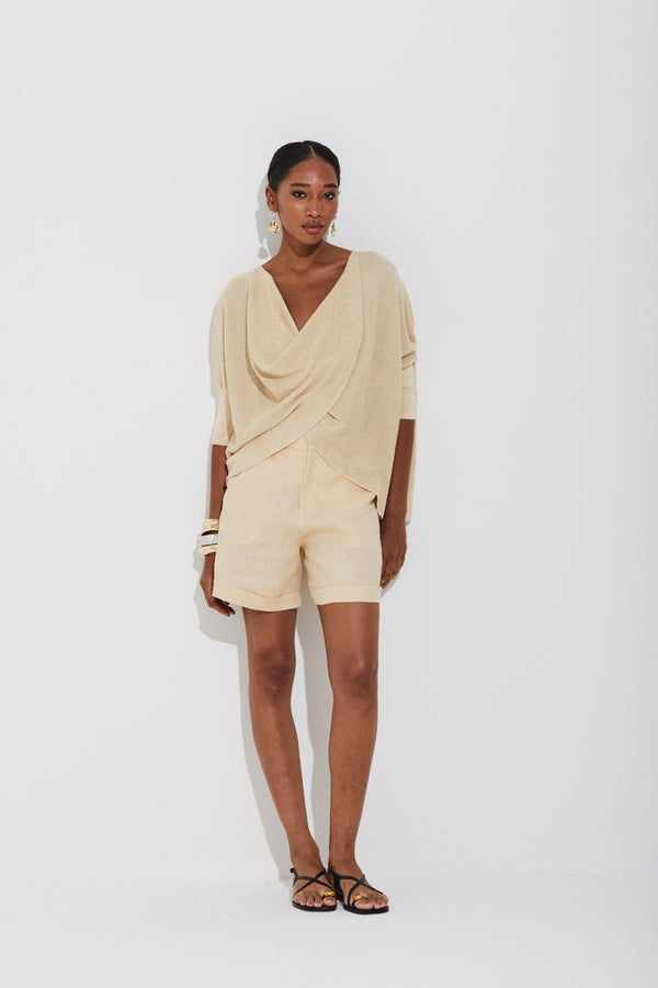 BLUSA TRICOT COM TORÇÃO PONTA CHAMPAGNE