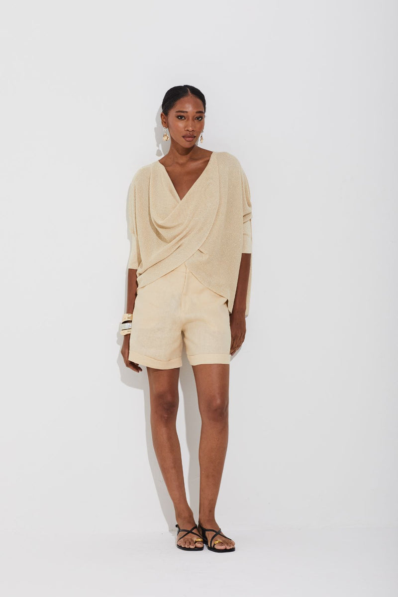BLUSA TRICOT COM TORÇÃO PONTA CHAMPAGNE