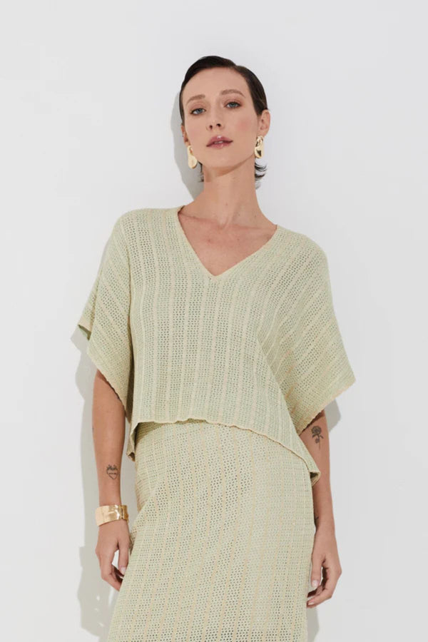 BLUSA TRICOT MIX PONTAS COM LUREX PISTACHE