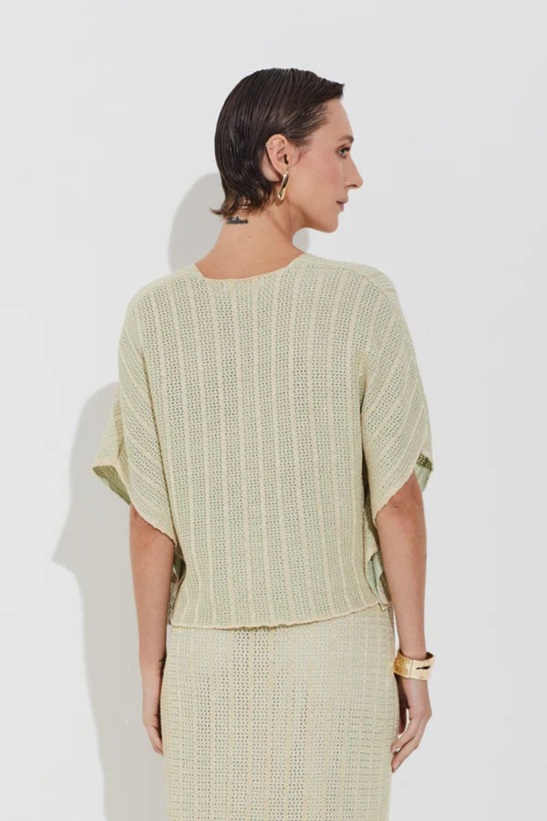 BLUSA TRICOT MIX PONTAS COM LUREX PISTACHE