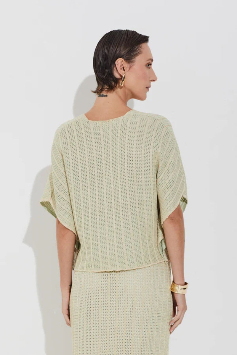 BLUSA TRICOT MIX PONTAS COM LUREX PISTACHE