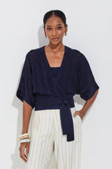 BLUSA EM TRICOT TELA E JACQUARD NAVY E PRETO