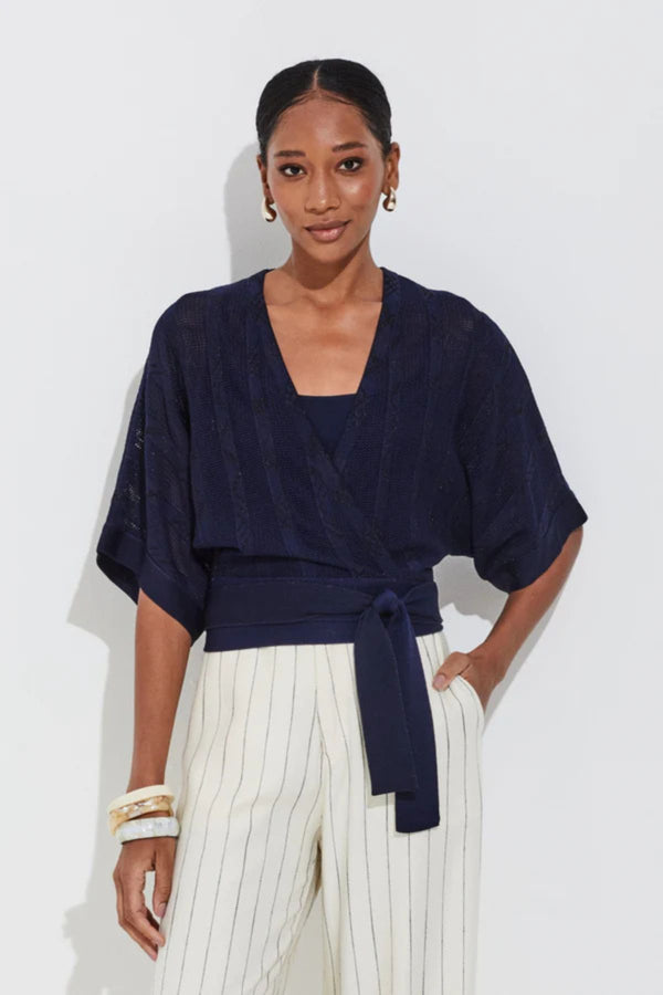 BLUSA EM TRICOT TELA E JACQUARD NAVY E PRETO