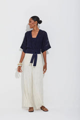 BLUSA EM TRICOT TELA E JACQUARD NAVY E PRETO