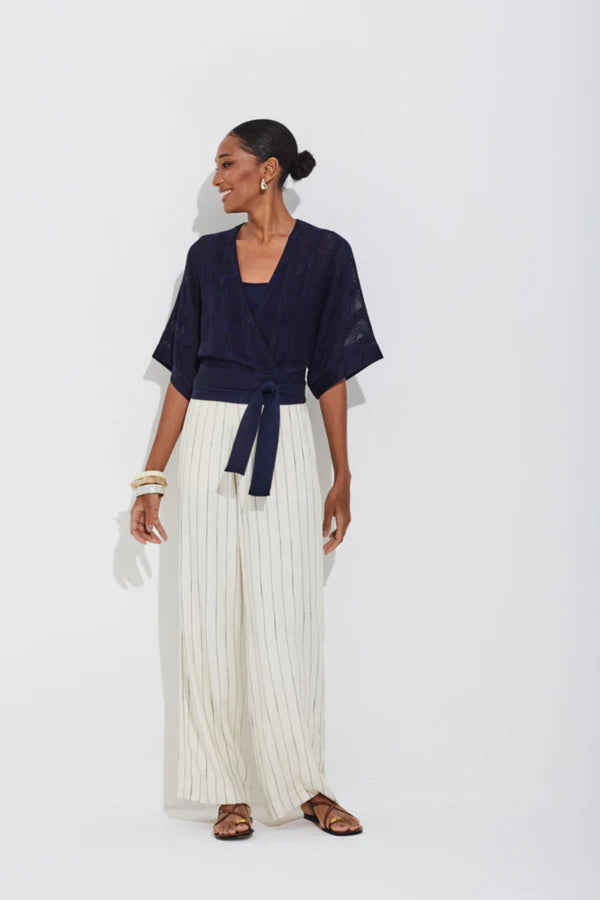 BLUSA EM TRICOT TELA E JACQUARD NAVY E PRETO