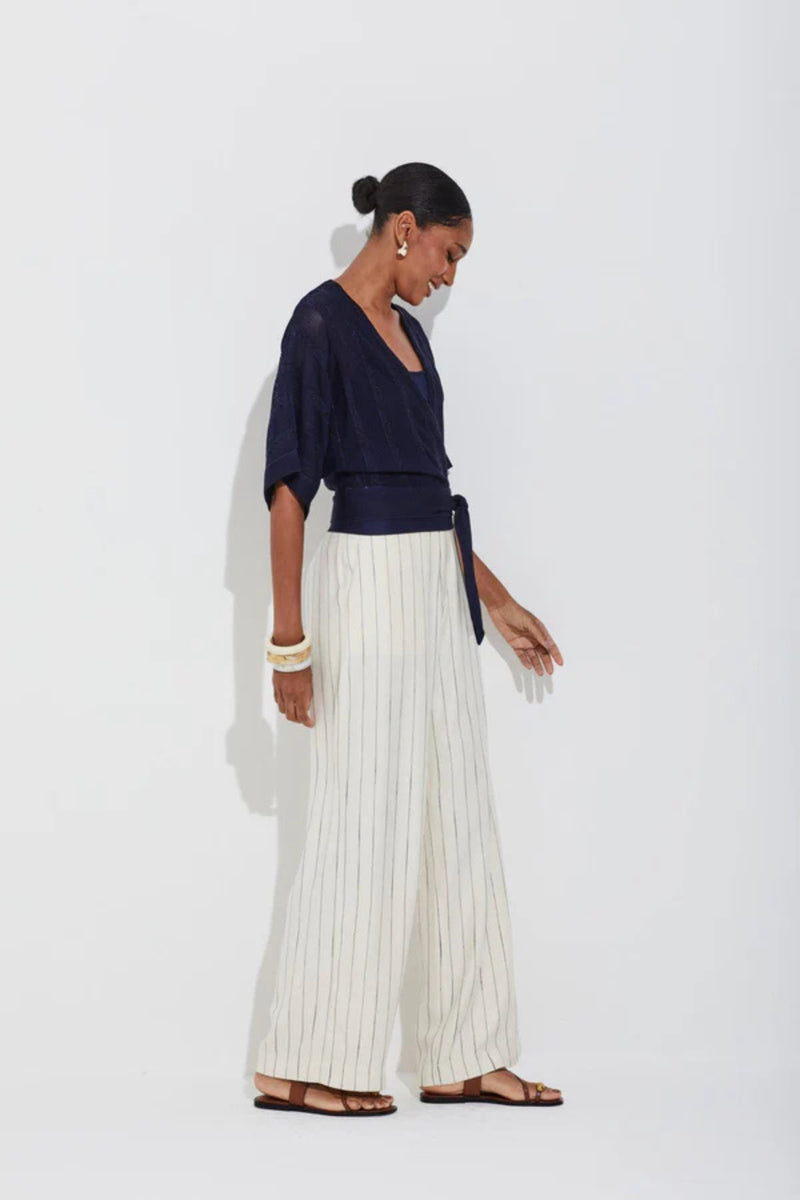 BLUSA EM TRICOT TELA E JACQUARD NAVY E PRETO