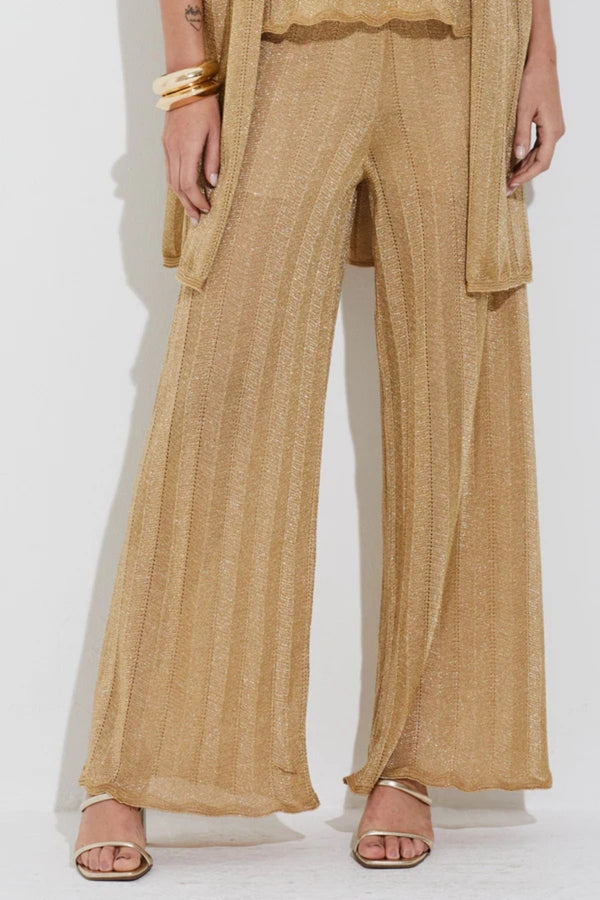 CALÇA TRICOT PONTO CHEVRON COM LUREX DOURADO