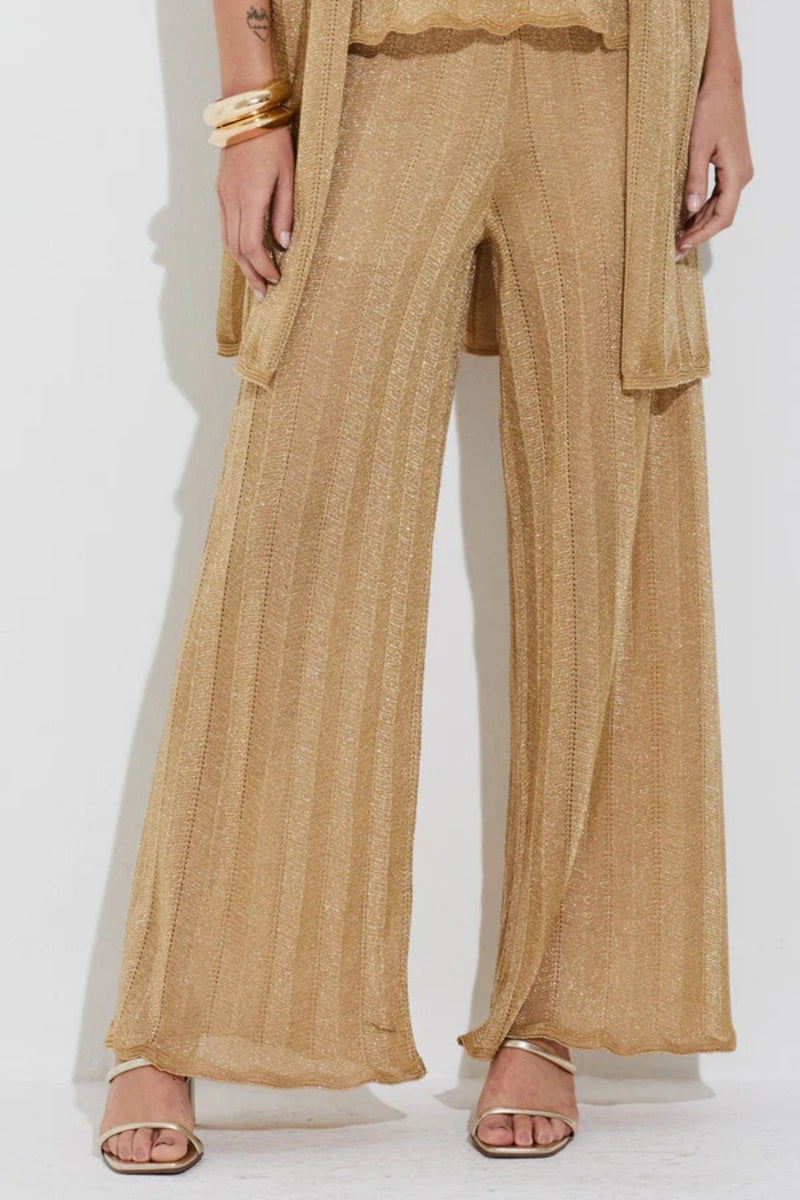 CALÇA TRICOT PONTO CHEVRON COM LUREX DOURADO