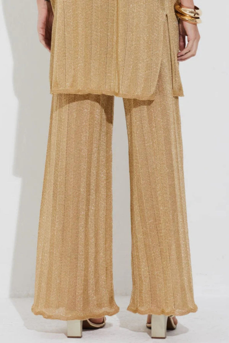 CALÇA TRICOT PONTO CHEVRON COM LUREX DOURADO