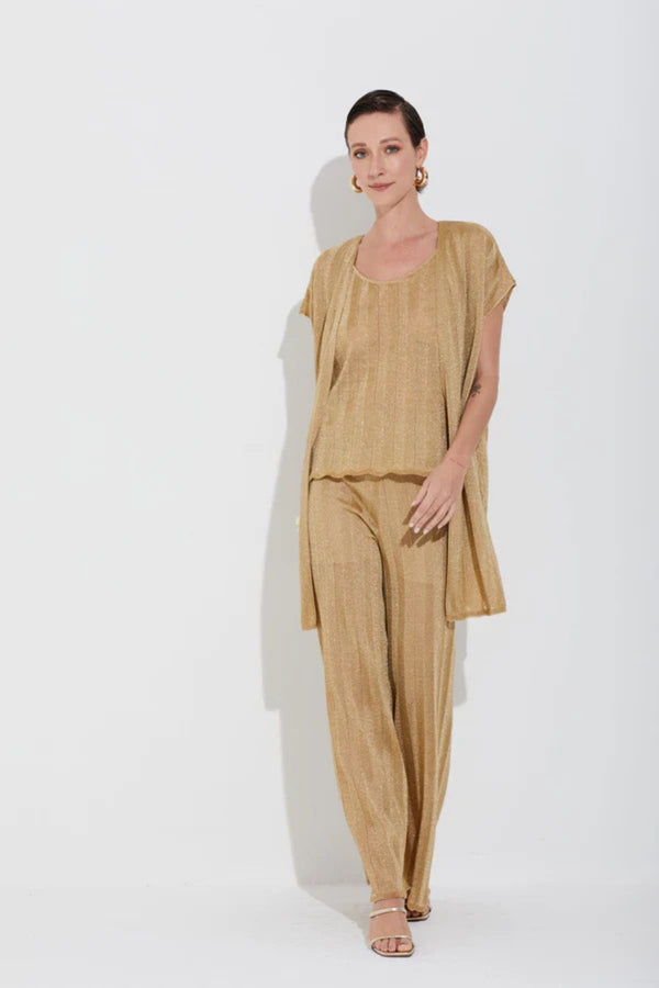 CALÇA TRICOT PONTO CHEVRON COM LUREX DOURADO