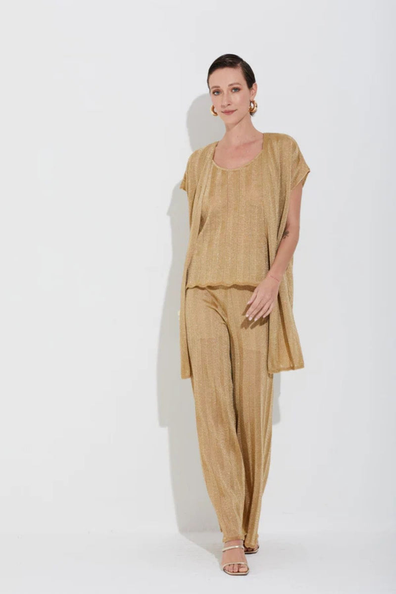CALÇA TRICOT PONTO CHEVRON COM LUREX DOURADO