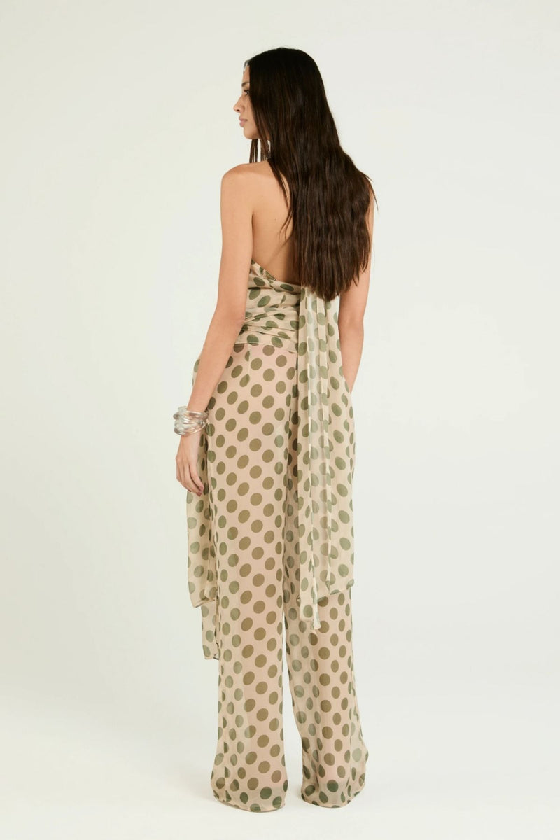 CALÇA SEDA JUCALICIA OLIVE - ECRU