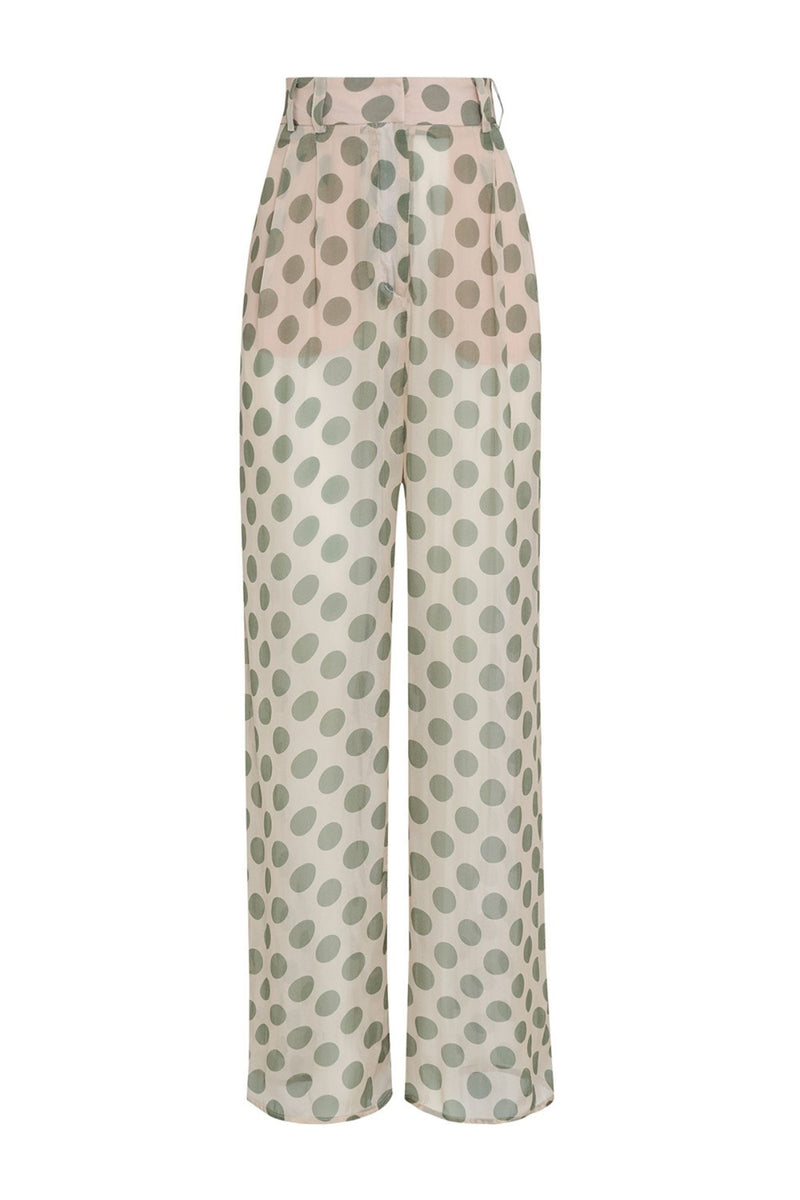 CALÇA SEDA JUCALICIA OLIVE - ECRU