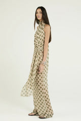 CALÇA SEDA JUCALICIA OLIVE - ECRU