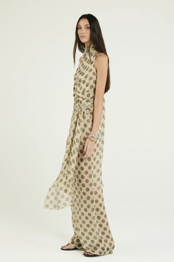 CALÇA SEDA JUCALICIA OLIVE - ECRU