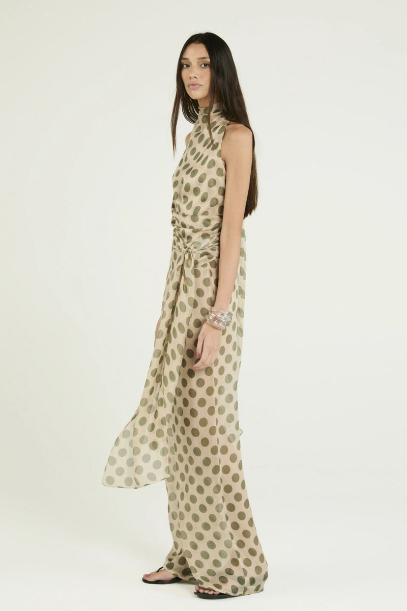 CALÇA SEDA JUCALICIA OLIVE - ECRU